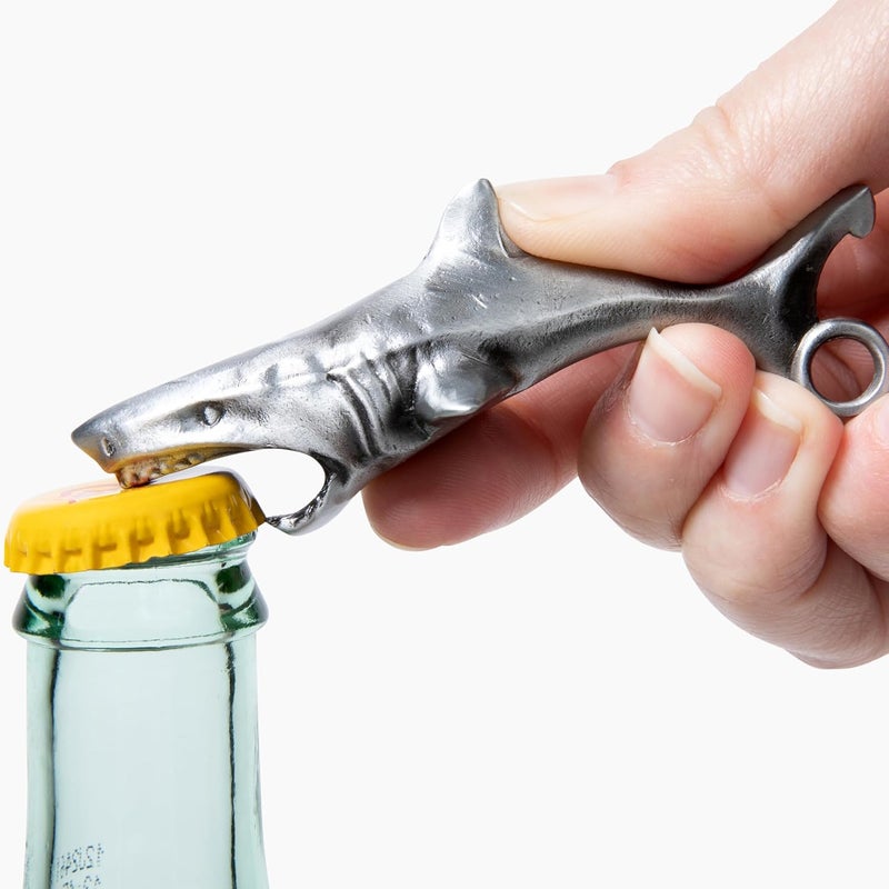 Itera Great White Shark Bottle Opener - Heavy Duty Beer & Soda Cap Opener - Unique Ocean Theme Bar Tool - Fun Beach House Kitchen Gadget Gift (Antique Silver) - Image 1